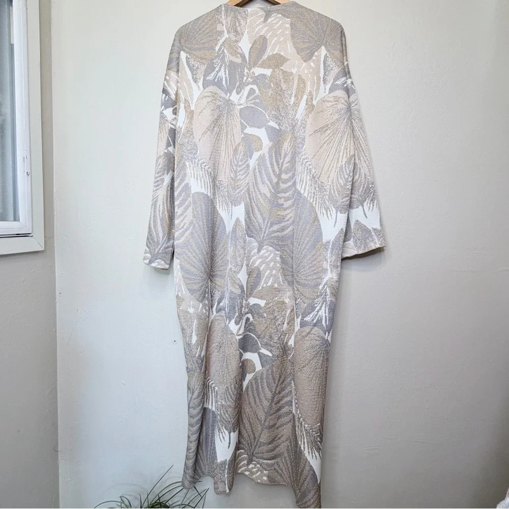 ZARA | Metallic Botanical Oversized Textured Sweater Kimono Coat Maxi Cardigan - Picture 4 of 11